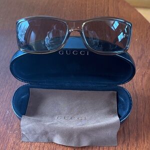 Gucci Brown Transparent Rectangular Sunglasses for a Small Face